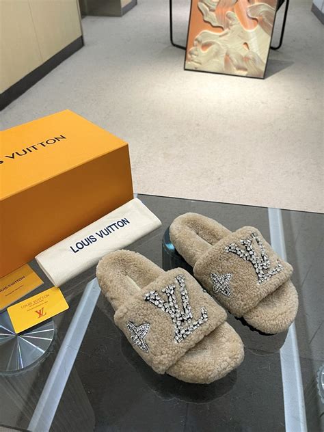 louis vuitton slip on shoes|Louis Vuitton fuzzy slides.